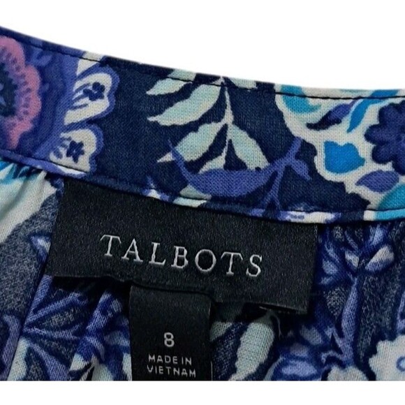 Talbots‎ Dress Women's 8 Blue Maxi Floret Medallion Sleeveless Floral Tie Boho - Picture 3 of 13